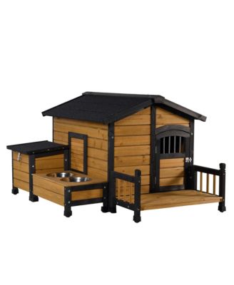 Clihome Large Wooden Dog House with Feeding Station and Storage Outdoor