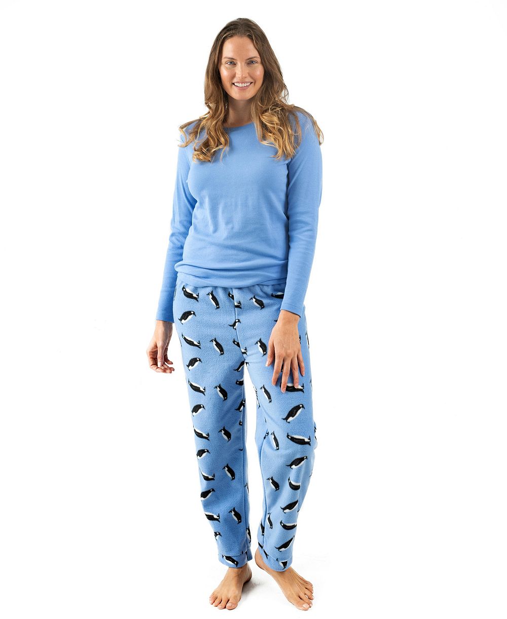 Leveret Women's Cotton Top and Fleece Pants Holiday Pajamas