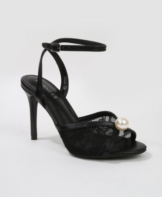 Berness Julie Pearl Embellished Lace Stiletto Heel Sandals