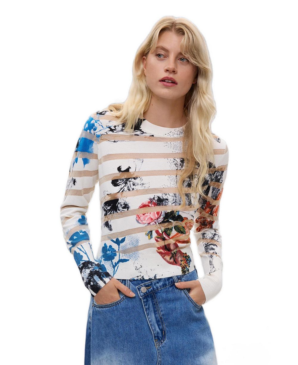 Женский свитер Desigual с круглым вырезом, тонкой вязкой и графическим принтом