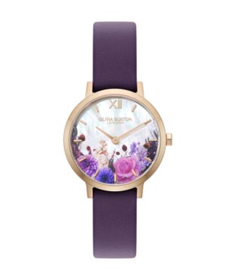 Olivia Burton женские кварцевые аналоговые часы Autumn Floral с фиолетовым кожаным ремешком, 28 мм