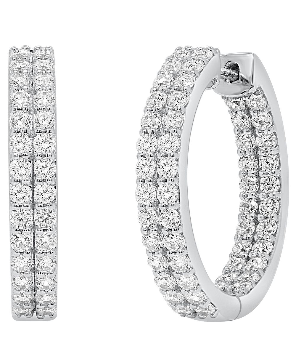 Forever Grown Diamonds Серьги-кольца с двумя рядами лабораторных бриллиантов (2 карата суммарно) из стерлингового серебра