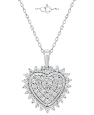Forever Grown Diamonds Lab-Grown Diamond Heart Cluster Pendant Necklace (1 ct. t.w.) in Sterling Silver