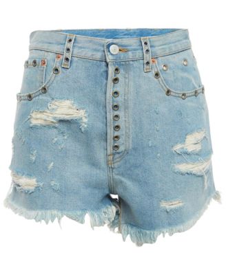 Pre-Owned Gucci Women's Distressed High-Waisted Embellished Denim Shorts, 7" Inseam
