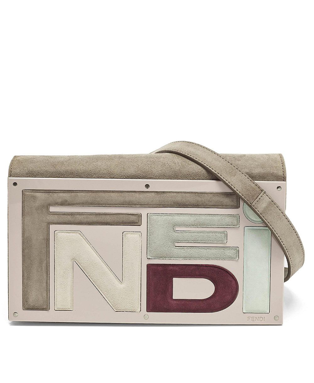 Б/у женская клатч Fendi с логотипом из замши и плексигласа