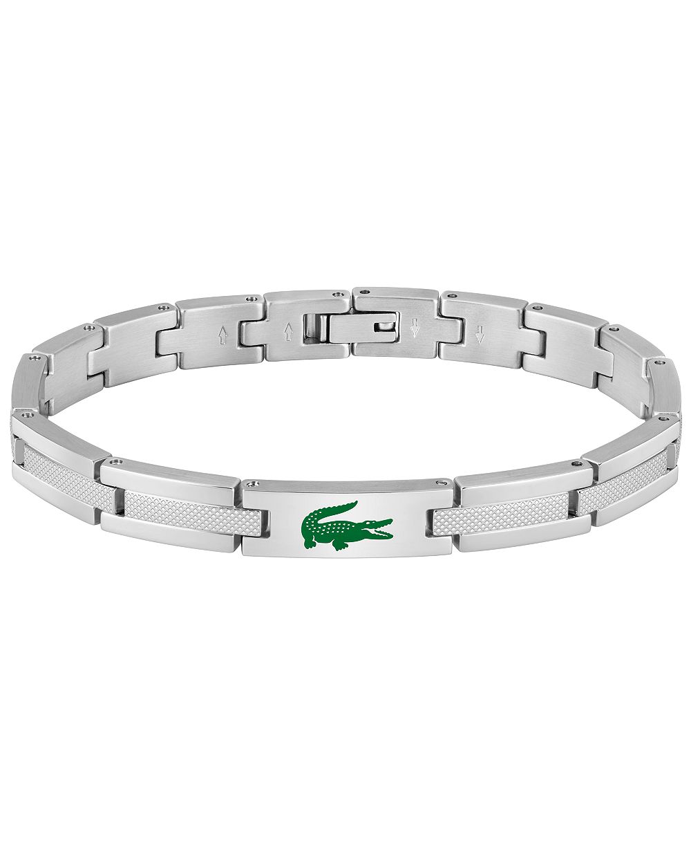 Мужской браслет Lacoste из нержавеющей стали с зелеными эмалевыми крокодилами, серебристый тон