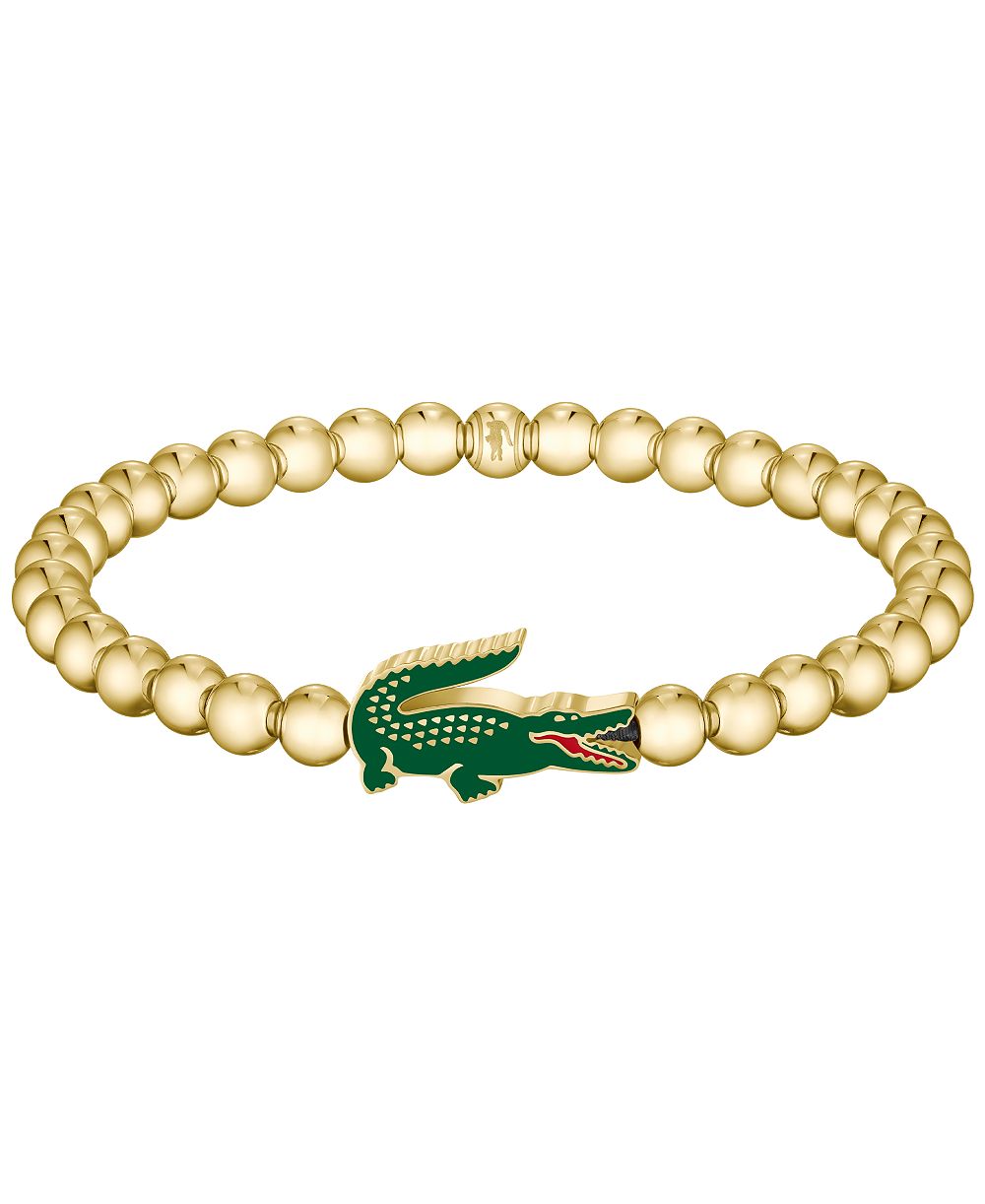Lacoste мужской браслет из нержавеющей стали с зеленым эмалевым крокодилом и бусинами Matchpoint Gold-Tone