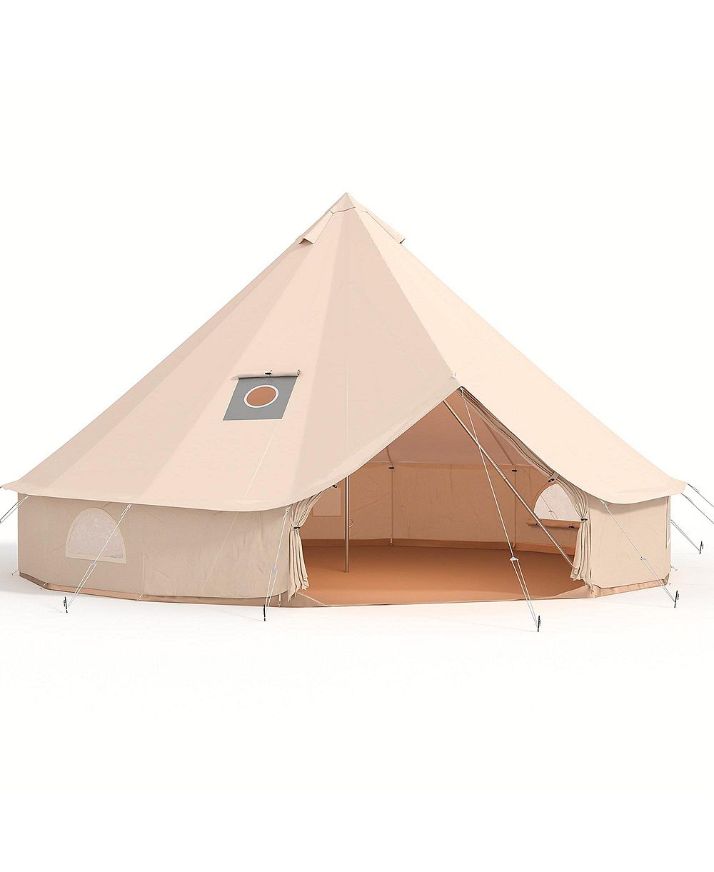 Палатка MAXSA Canvas Bell Tent с отверстием для печи, 4-сезонная глэмпинг-палатка типа юрта с ПВХ-полом, сетчатыми окнами и вентиляцией на крыше, семейная палатка для кемпинга