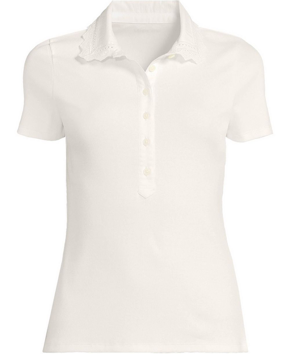 Lands' End Plus Size Short Sleeve Micro Rib Woven Collar Polo