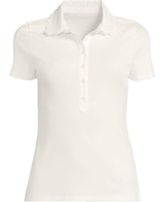 Lands' End Plus Size Short Sleeve Micro Rib Woven Collar Polo