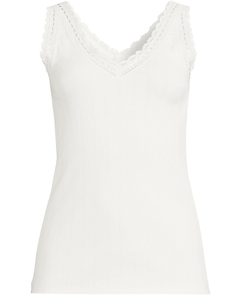 Lands' End Plus Size Variegated Micro Rib Lace Trim Cami
