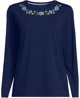 Женская футболка Lands' End Plus Size из хлопка Supima с длинным рукавом и вышивкой на круглом вырезе