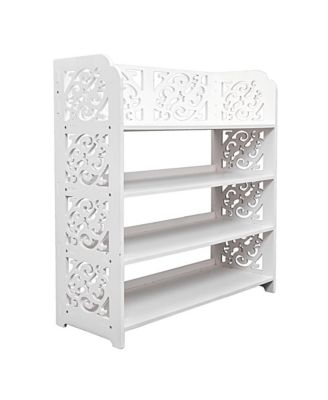 Slickblue 4 Tier Shoe Storage Rack with Decorative Carved Panels