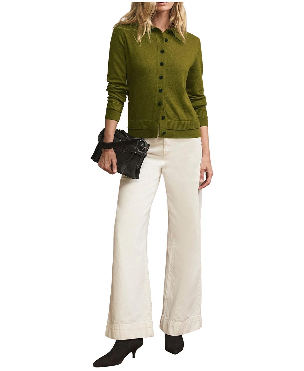 Mint Velvet Women's Long-Sleeve Button-Front Ribbed-Cuff Knit Top