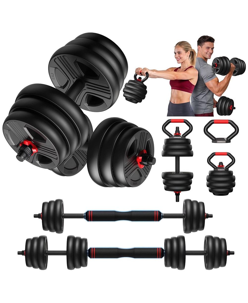 FED FITNESS Adjustable 5 in 1 Free Weights Set, 55LB (27.5 LB Pair) Dumbbell Set, Convertible to Barbell, Kettlebell, Push Up Stand