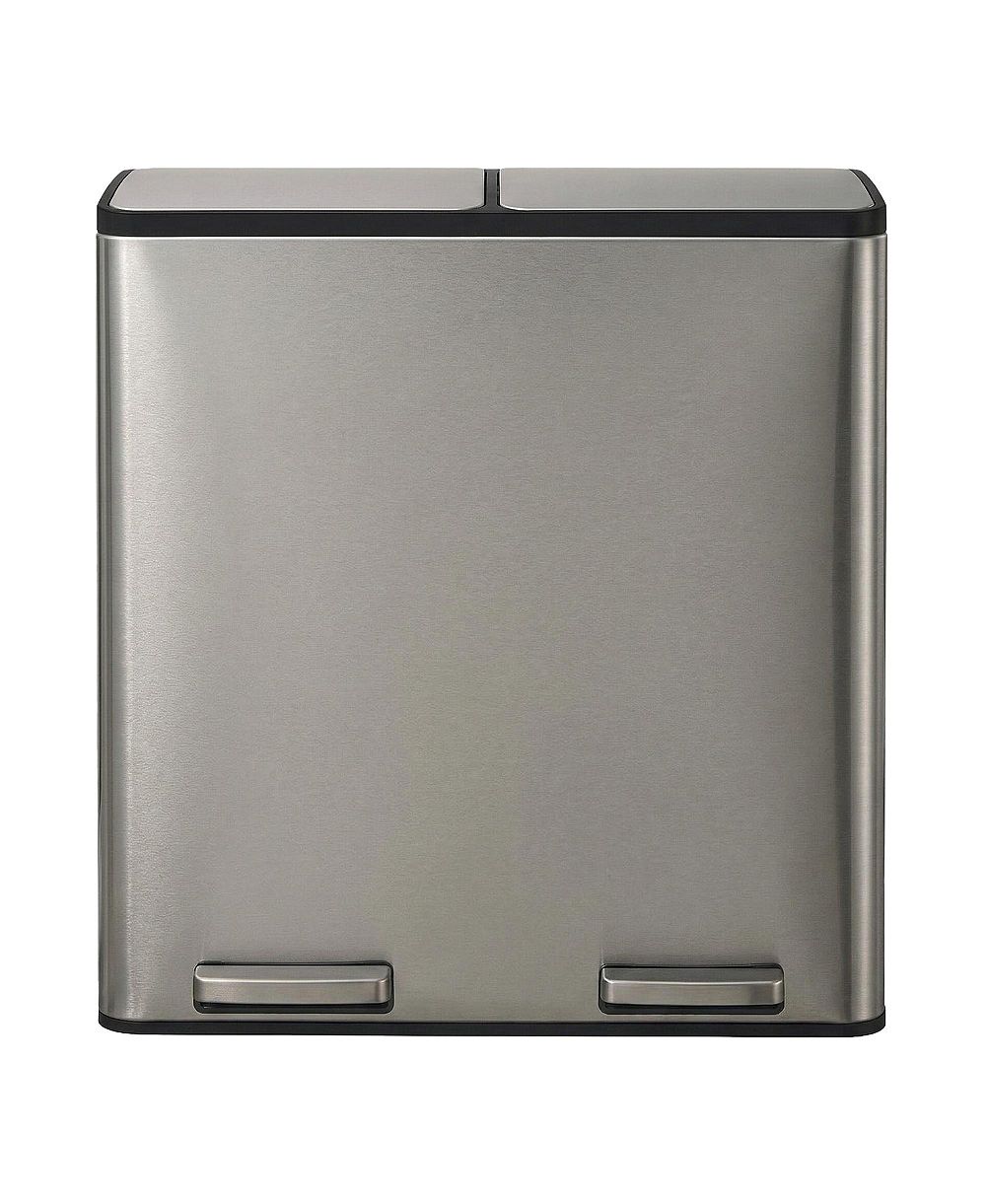 SongmicsHome Dual Compartment Pedal Bin, Stainless Steel Kitchen Recycling Bin with Removable Buckets, Soft Close Lid