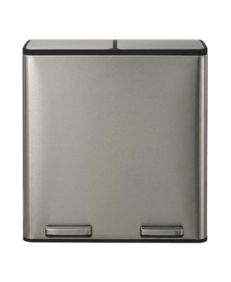 SongmicsHome Dual Compartment Pedal Bin, Stainless Steel Kitchen Recycling Bin with Removable Buckets, Soft Close Lid