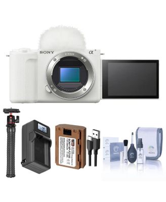 Sony Alpha ZV-E10 II Camera, White,w/Extra Battery,Charger w/Plate,Tripod