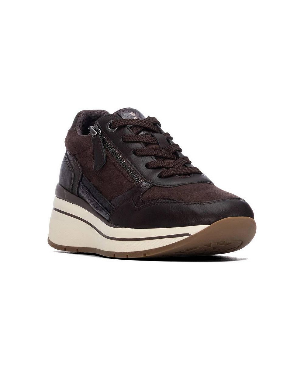 XTI Women's Suede Wedge Lace- Up Sneakers