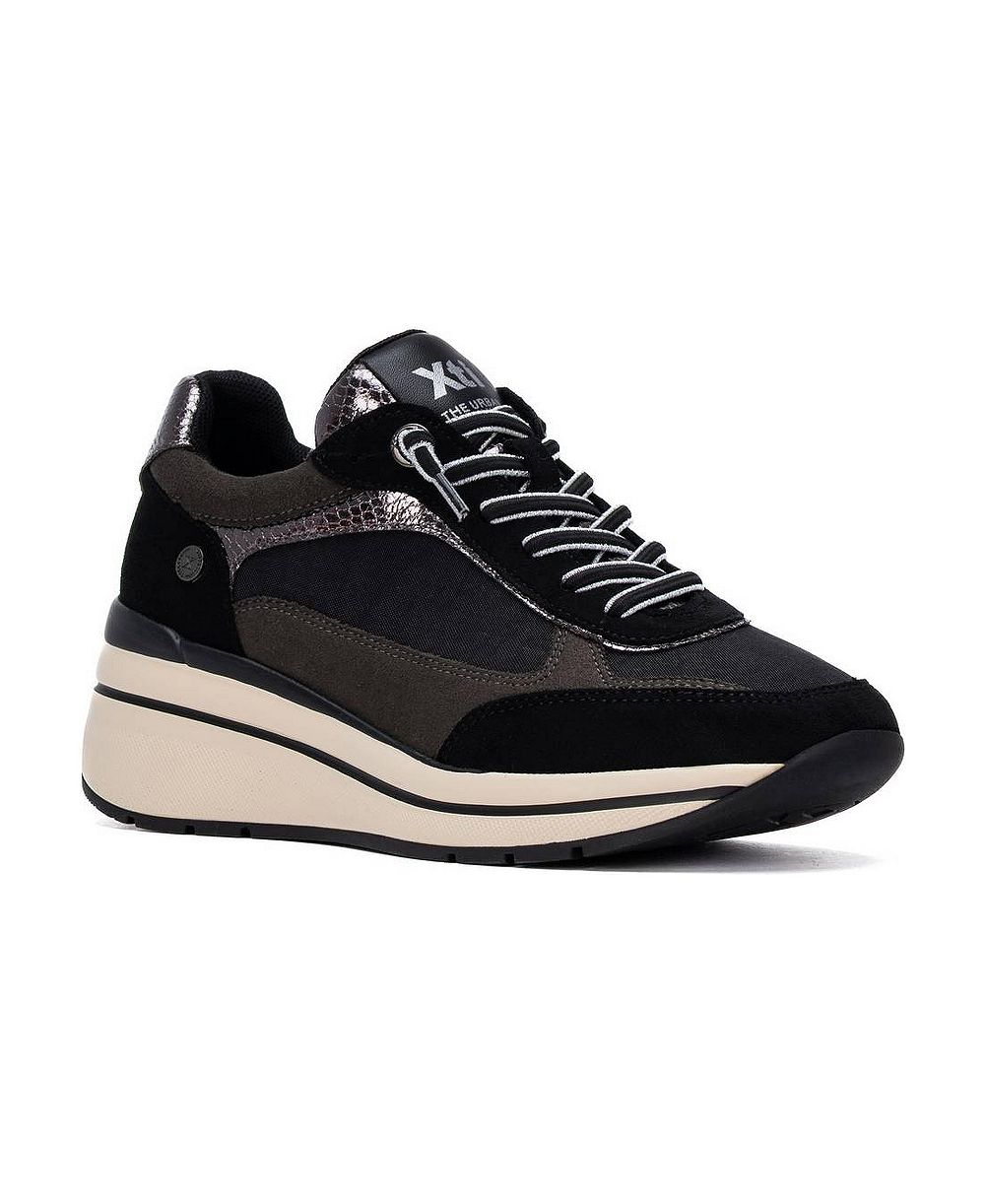 XTI Women's Casual Suede Wedge Sneakers