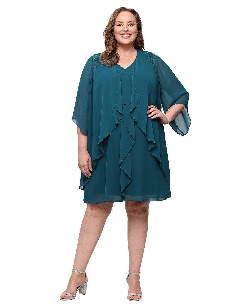 Женское шифоновое платье SL Fashions Plus Size с V-образным вырезом и бисерной отделкой на плечах