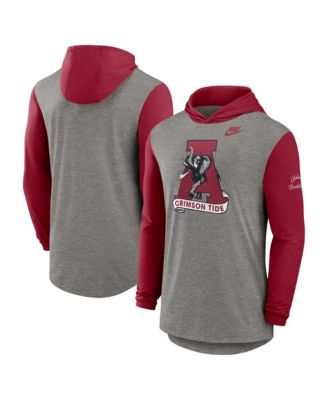 Мужская длинная футболка с капюшоном Nike Alabama Crimson Tide Campus Legacy Tri-Blend серо-красного цвета