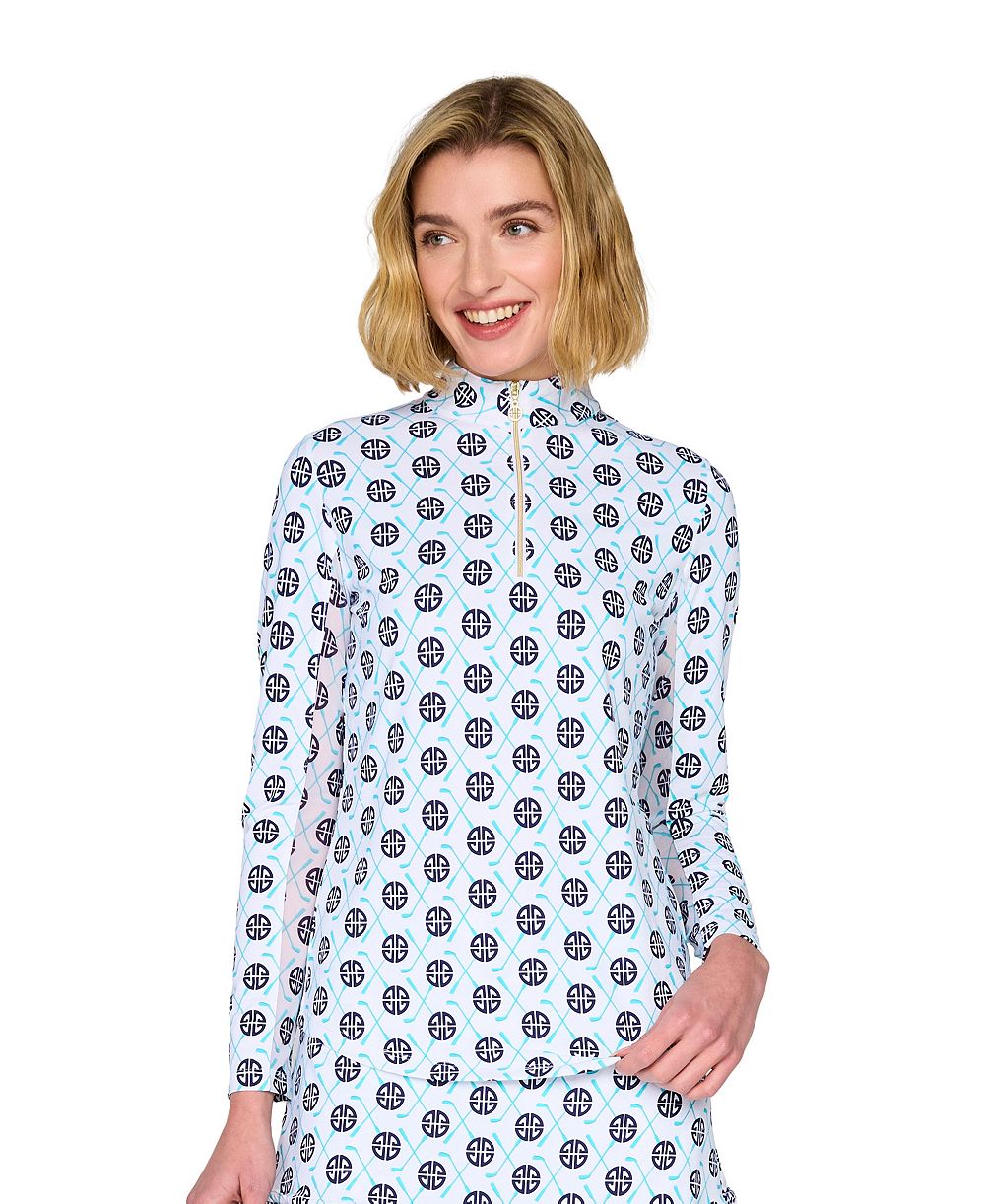 Женская сетчатая футболка G Lifestyle Clothing с воротником-стойкой и полузастёжкой, длинный рукав