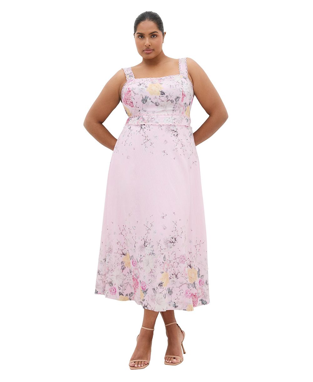CITY CHIC Макси-платье Plus Size Chelsea с цветочным принтом, волнистым краем и квадратным вырезом