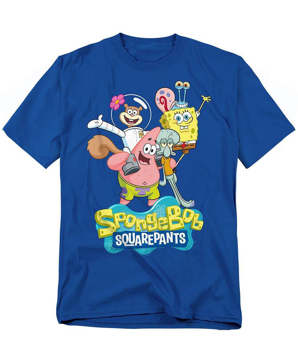 SpongeBob SquarePants Men's Group Shot Graphic Crewneck Classic Fit Cotton T-Shirt