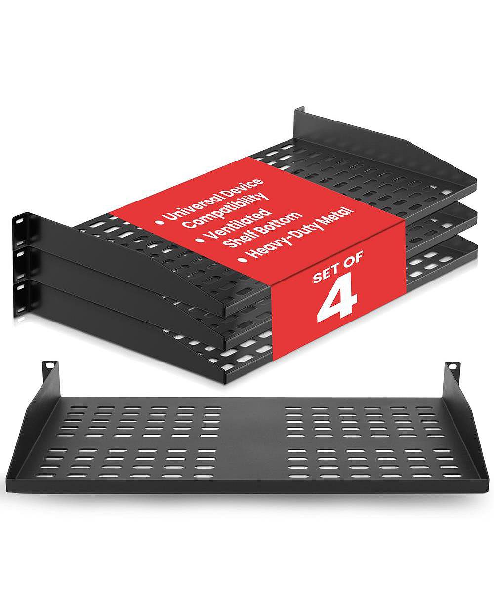 Pyle 1U Punch-Out Server Rack Shelf, 4-Pack, Compatible with Standard 19-Inch Server Racks