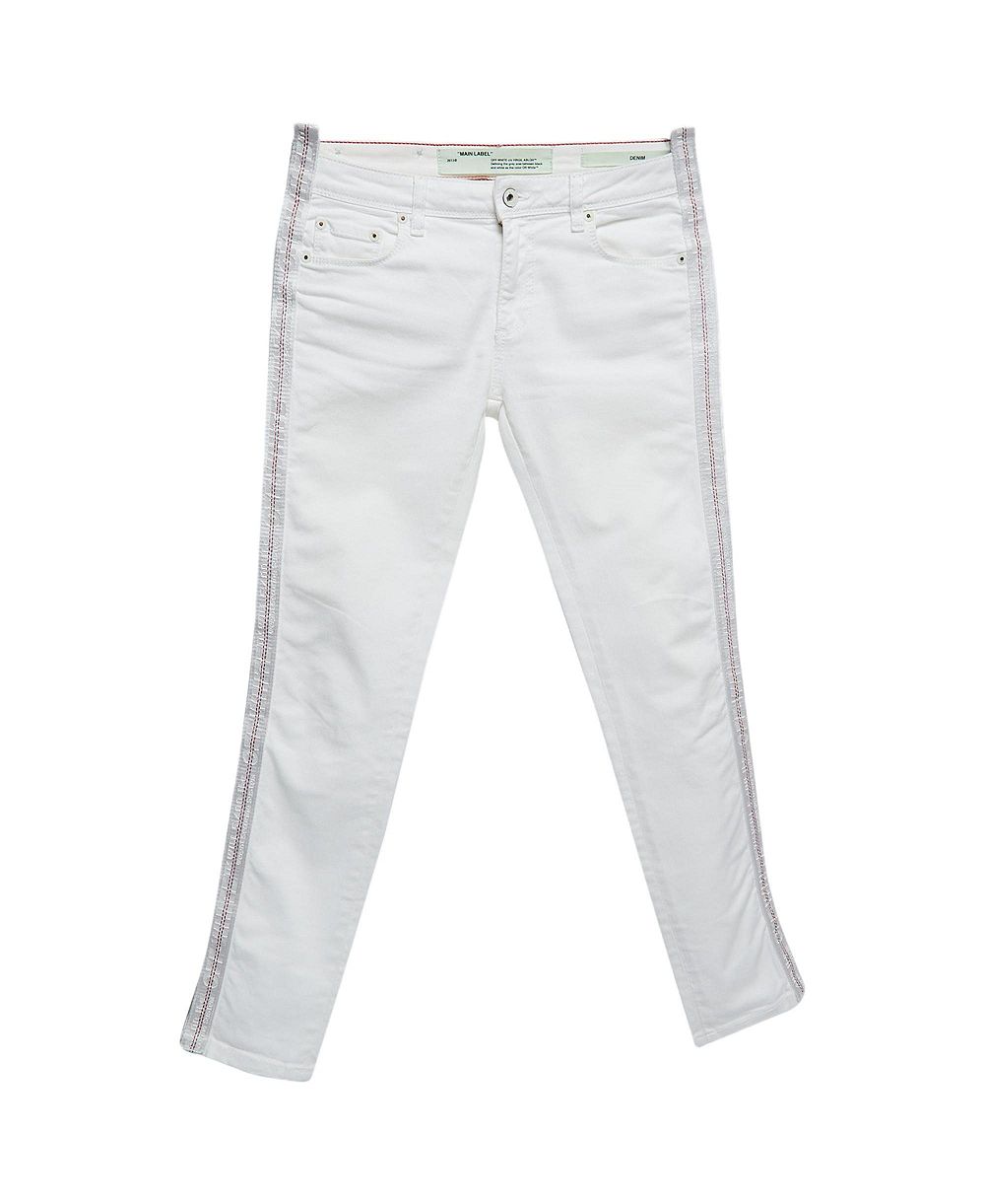Pre-Owned Off-White Women's Mid-Rise Skinny Logo Tape Detail Denim Jeans