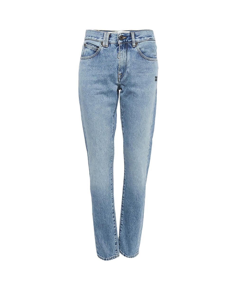 Pre-Owned Off-White Women's Straight-Leg Distressed Mid-Rise Jeans