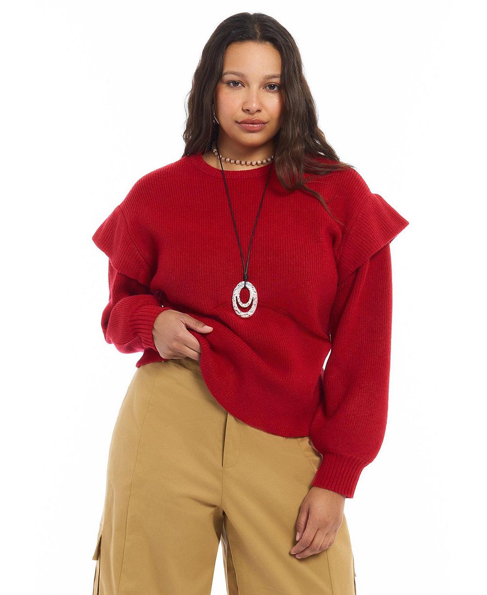 June & Vie Plus Size Mock Neck Balloon-Sleeve Sweater