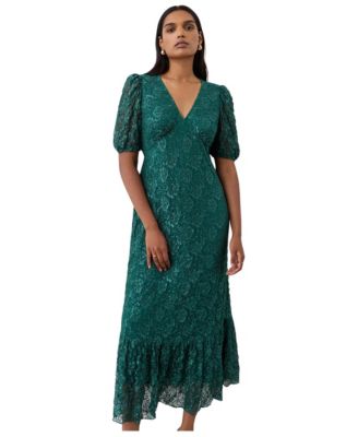Женское миди-платье Finery London Loretta с кружевом, v-образным вырезом и силуэтом приталенное-расклешенное с завышенной талией