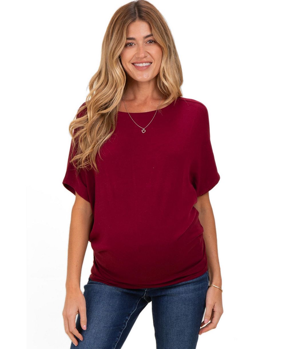 Pinkblush Maternity Dolman-Sleeve Boat-Neck Side-Ruched T-Shirt