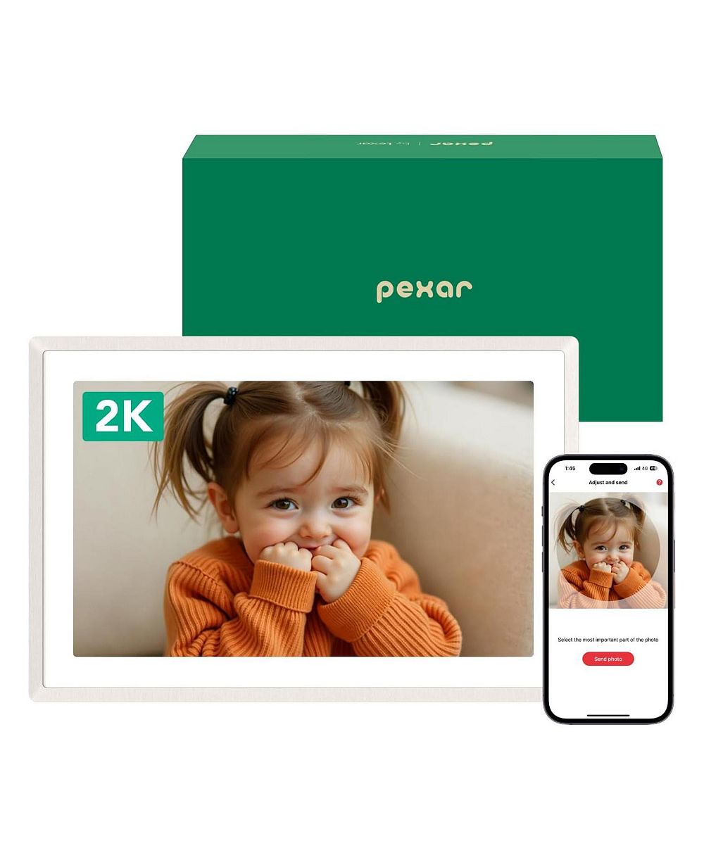 Lexar Pexar 11" 2K Wi-Fi Digital Picture Frame, 2000x1200 Touchscreen, 32GB Storage, Frameo App, Auto Rotate, Anti-Glare, Wall Mount, Speaker - Sand