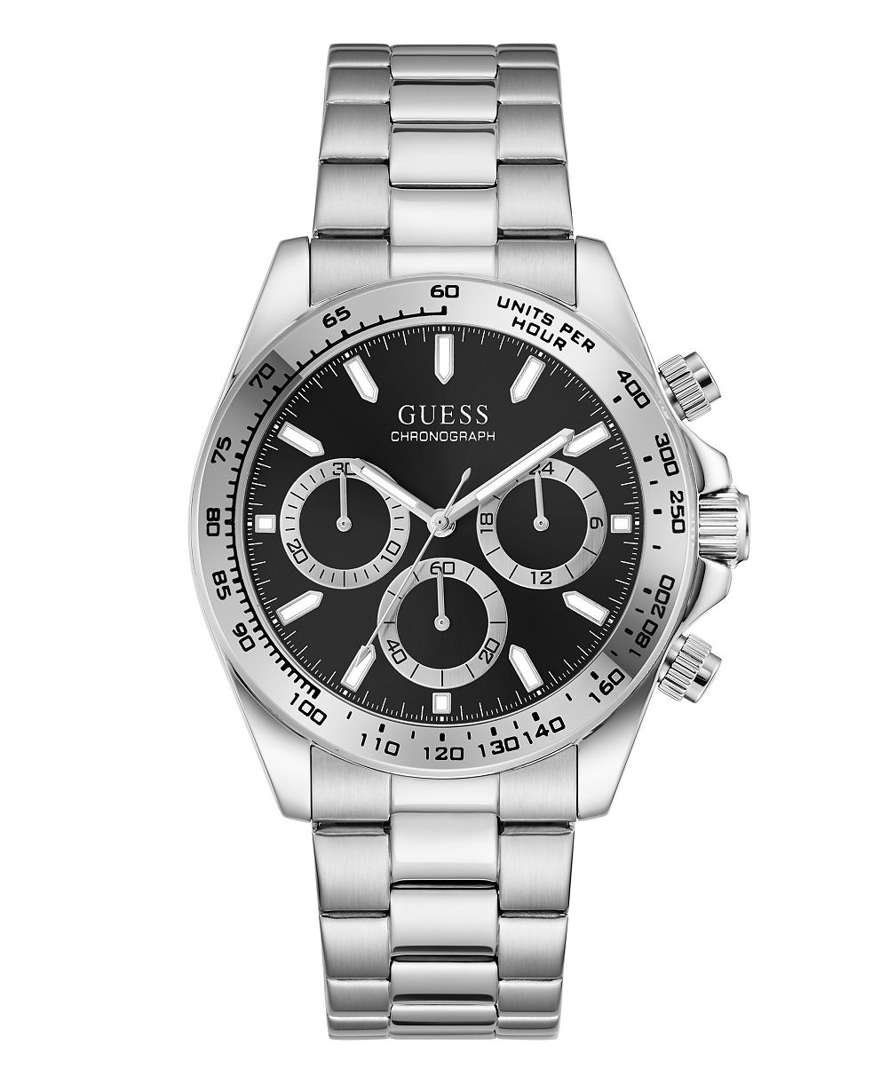 Мужские наручные часы GUESS с кварцевым механизмом, серебристым оттенком и нержавеющим корпусом, 42 мм