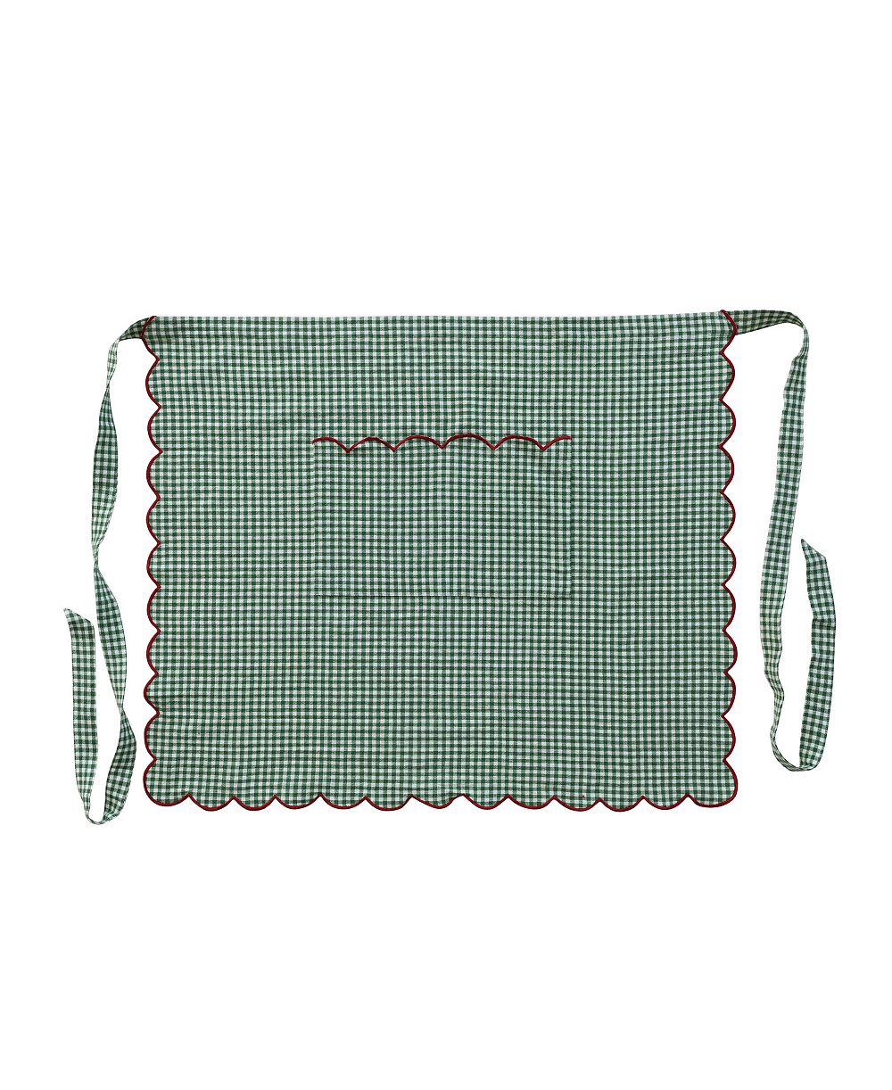 Фартук Storied Home Scalloped Woven Cotton Check Apron in Moss Green