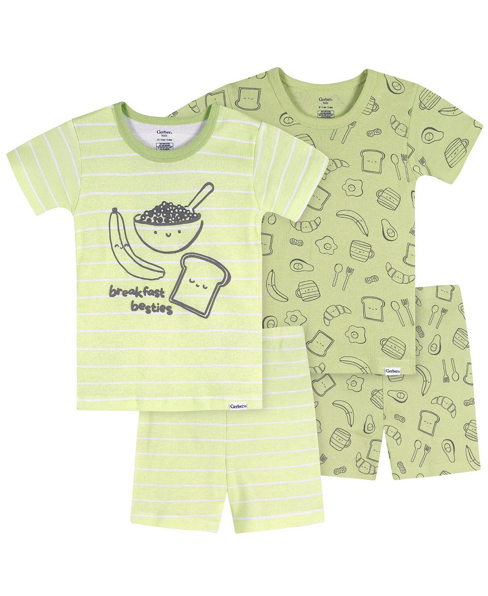 Gerber Toddler 12M - 4T Neutral 4-Piece Cotton Pajamas Breakfast