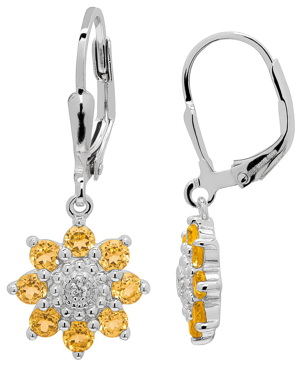 Серьги-подвески Macy's с цитрином и цветочным узором (1-1/8 карата суммарно) из стерлингового серебра
