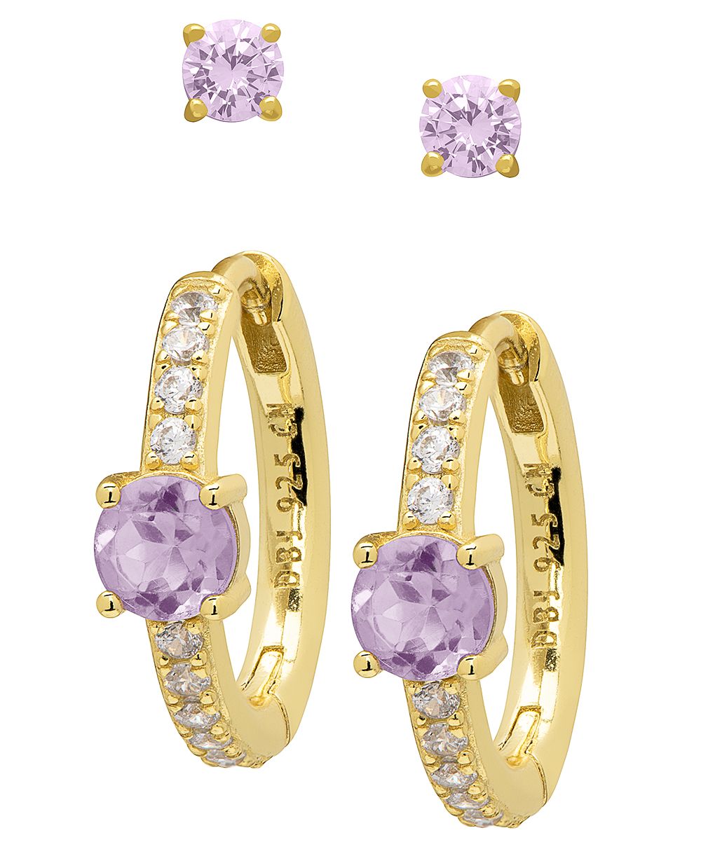 Серьги-гвоздики Macy's с аметистом и белым топазом круглой формы (1-1/4 карата суммарно) в позолоте над стерлинговым серебром