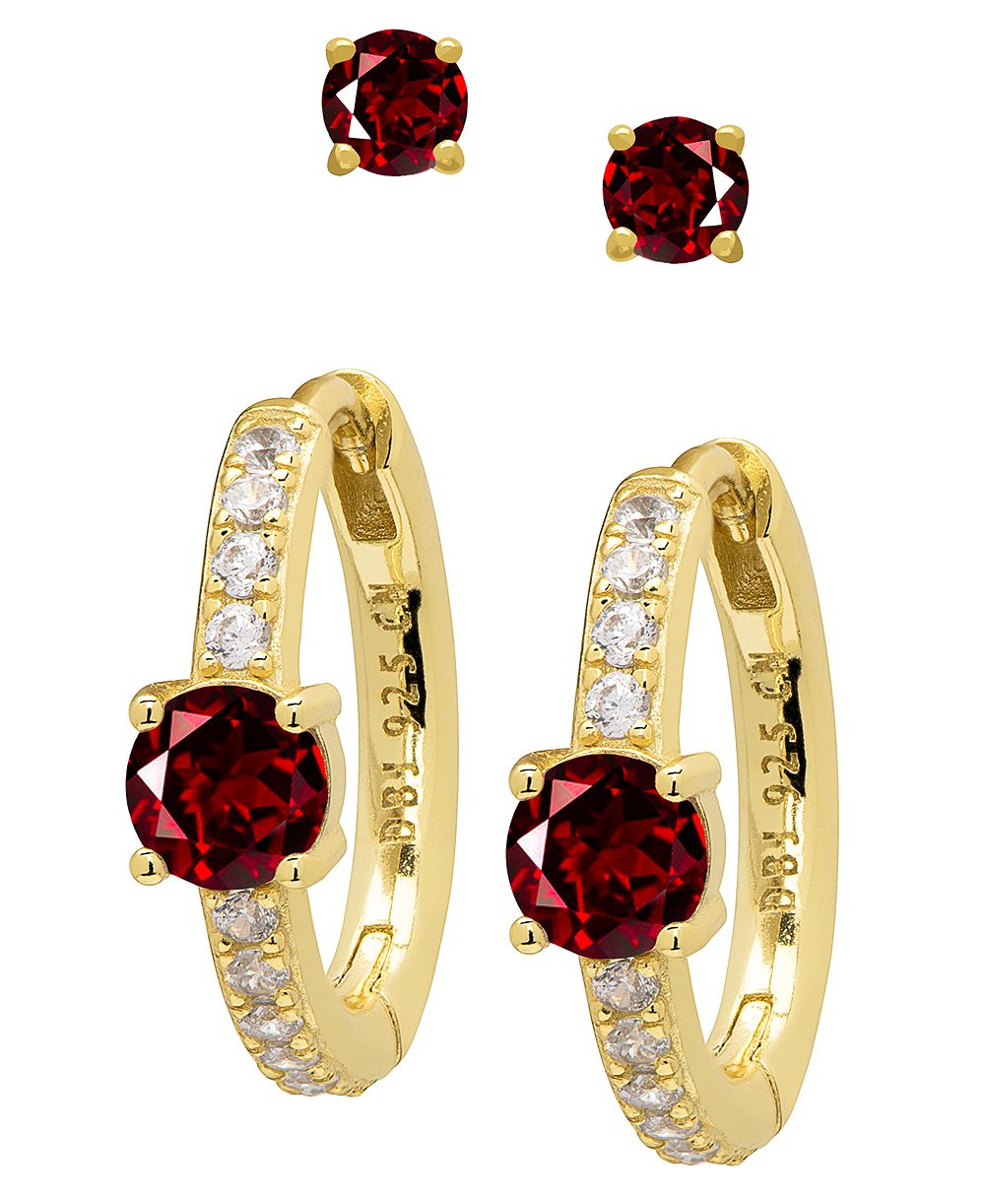 Серьги Macy's с гранатом и белым топазом (2 кар. общ.) из позолоченного стерлингового серебра