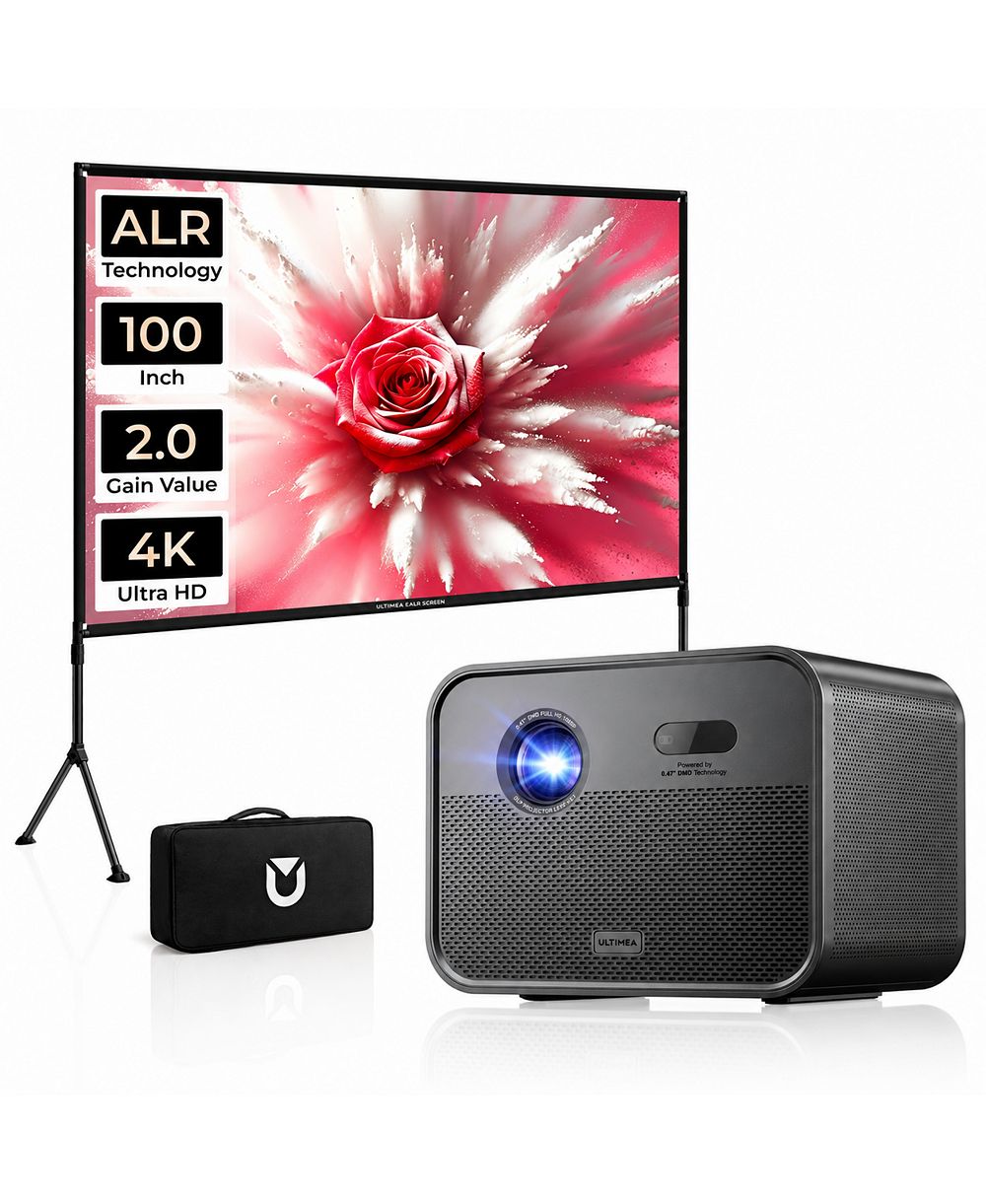 Ультракороткофокусный смарт-проектор Ultimea Poseidon E100 с разрешением 1080P, яркостью 1800 ANSI люмен, встроенным Google TV и экраном E-ALR 100 дюймов