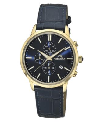 Porsamo Bleu Men's Aura Chronograph Blue Genuine Leather Band Gold Tone Watch 44 mm