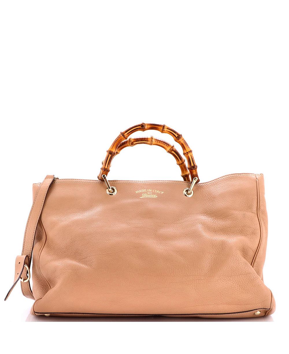Б/у большая кожаная сумка-шоппер gucci large bamboo shopper