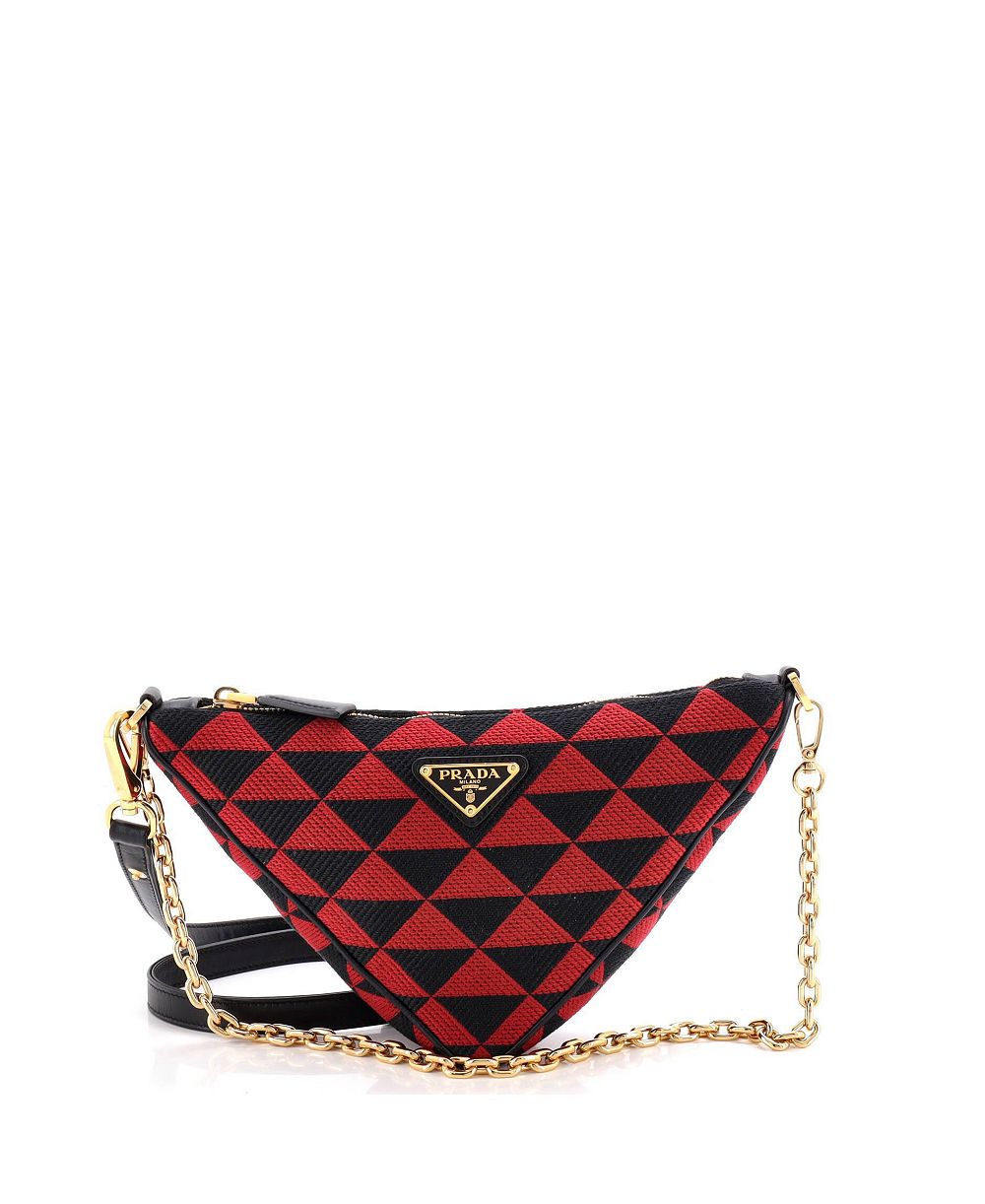 Pre-Owned Prada мини-сумка Symbole треугольной формы из кожи и жаккарда