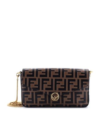 Pre-Owned Fendi F is Fendi Envelope Clutch on Chain Zucca Embossed Leather