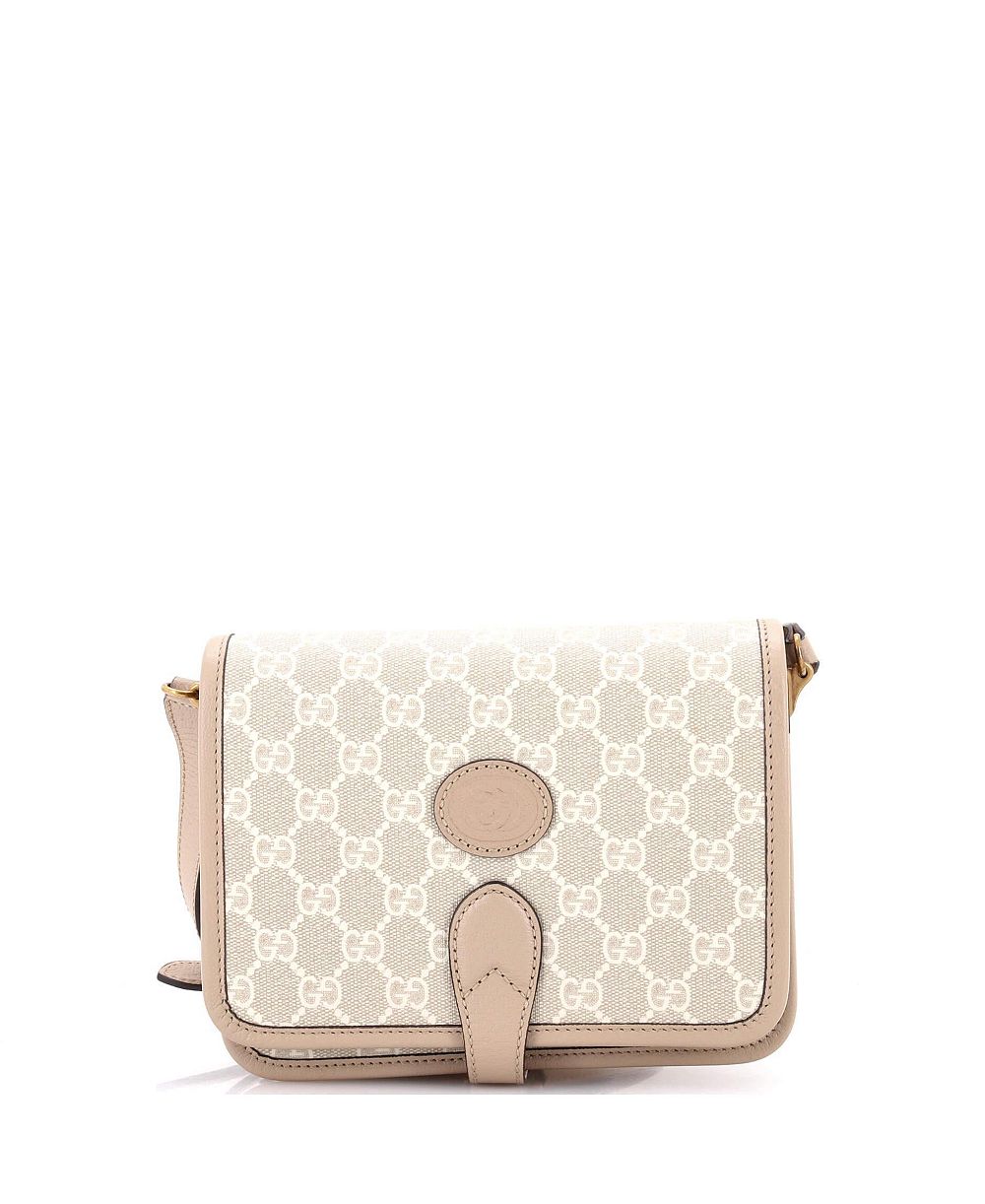 Б/у мини-сумка Gucci с нашивкой Interlocking G и логотипом GG из лакированной ткани