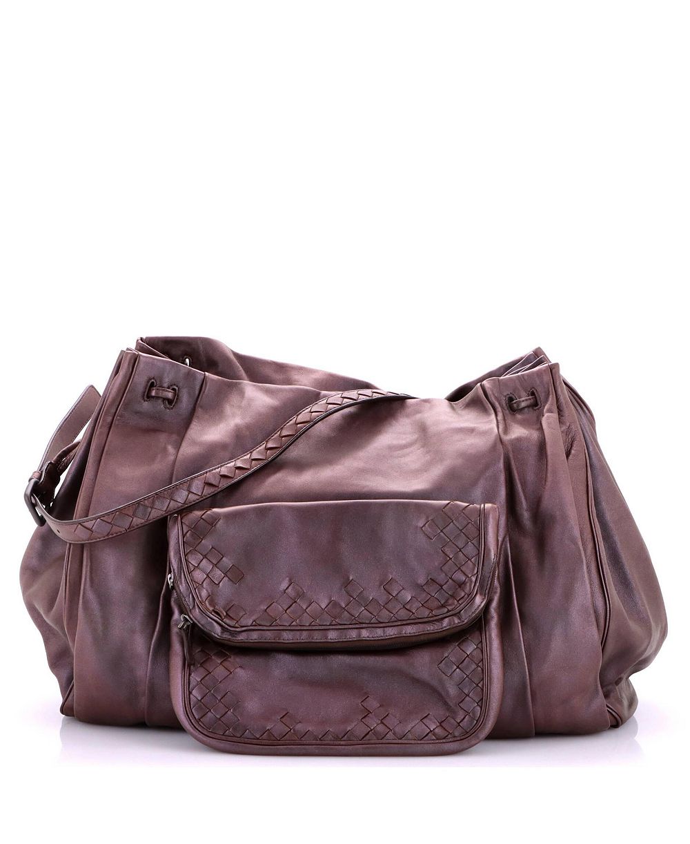 Pre-Owned Bottega Veneta Scarabee Multi Pocket Drawstring Shoulder Bag Leather with Intrecciato Detail