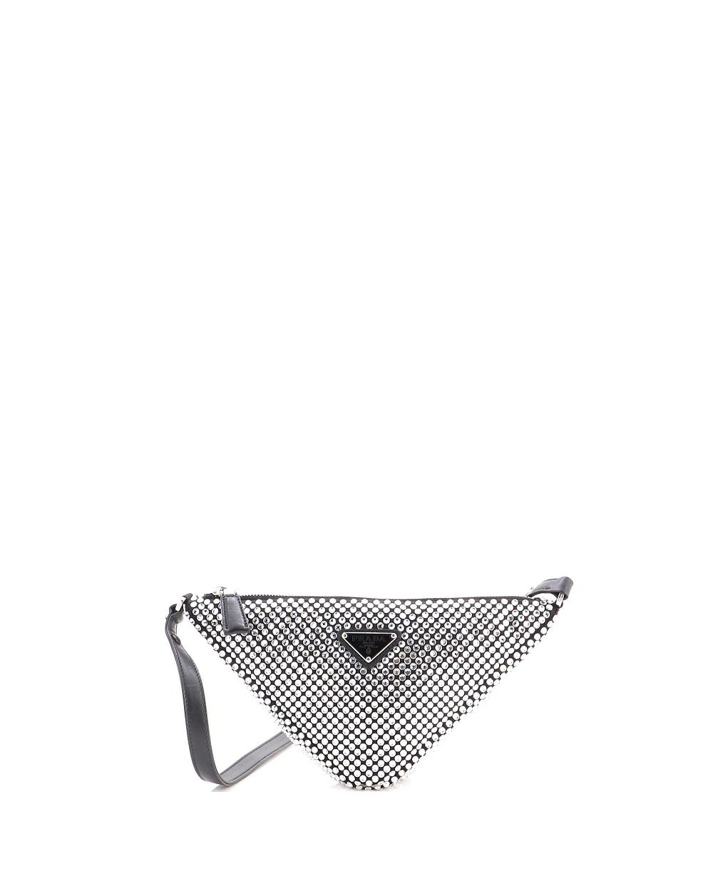 Б/у маленькая сумка Prada Mini Triangle Top Handle Pouch с кристаллами из сатина
